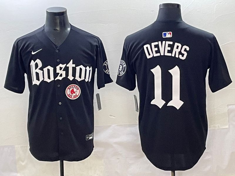 Men 2025 Boston Red Sox 11 Devers Black Five generations Joint Name Nike MLB Jersey style 25